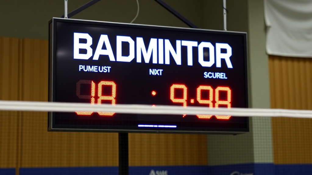 배드민턴 경기장에 설치된 전광판 점수 표시 화면